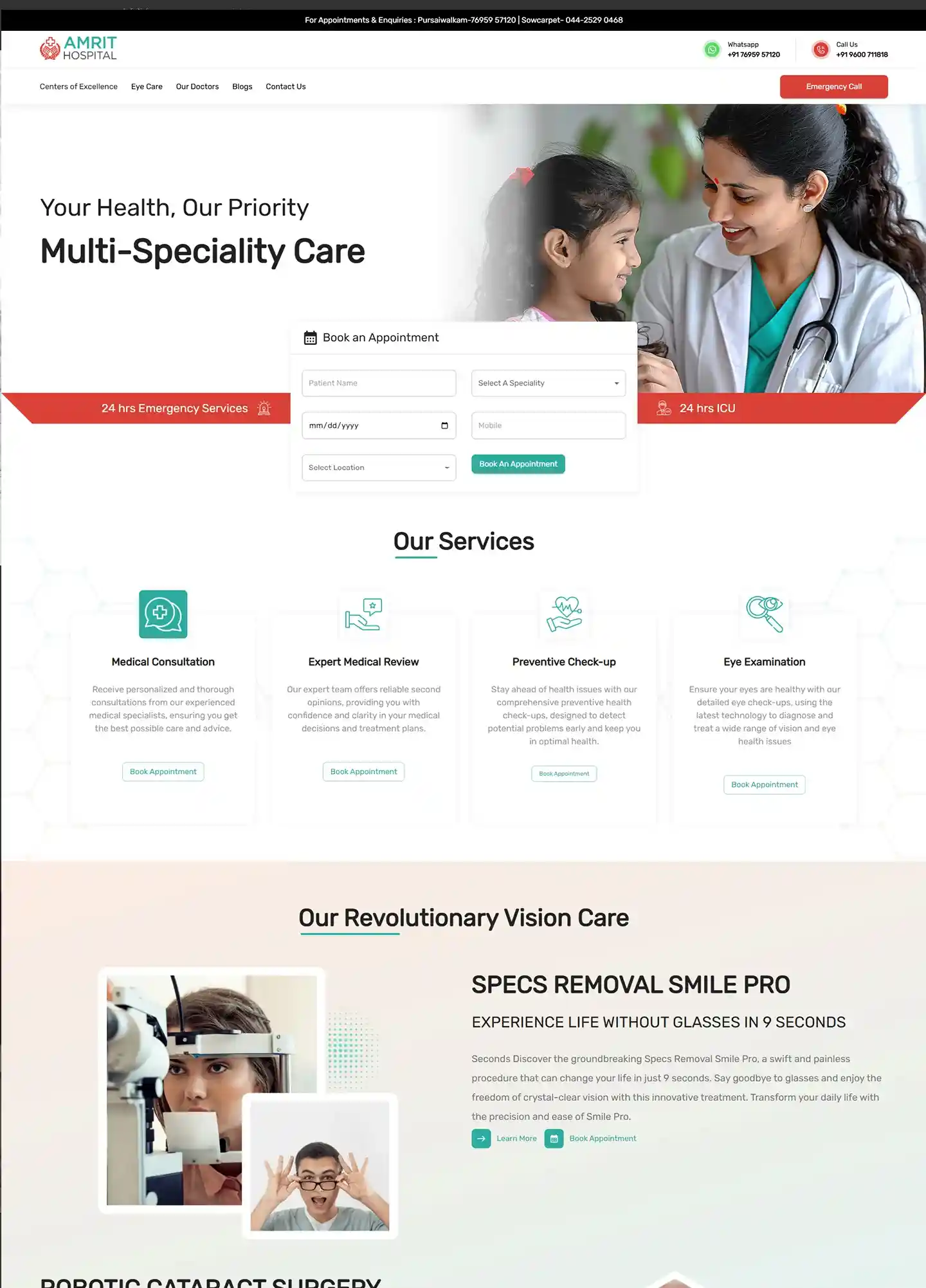 Screenshot of Amrit Hospitals